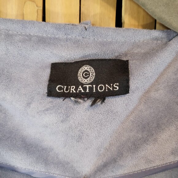 Curations Open Jacket Faux Suede XL Embroidered Light Blue - Picture 5 of 7